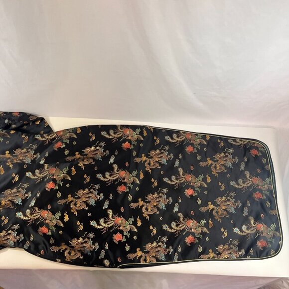 Yi Fang Asian Cheongsam Dress Women Black Embroidered Dragon Peacock Side Slit - Picture 10 of 14